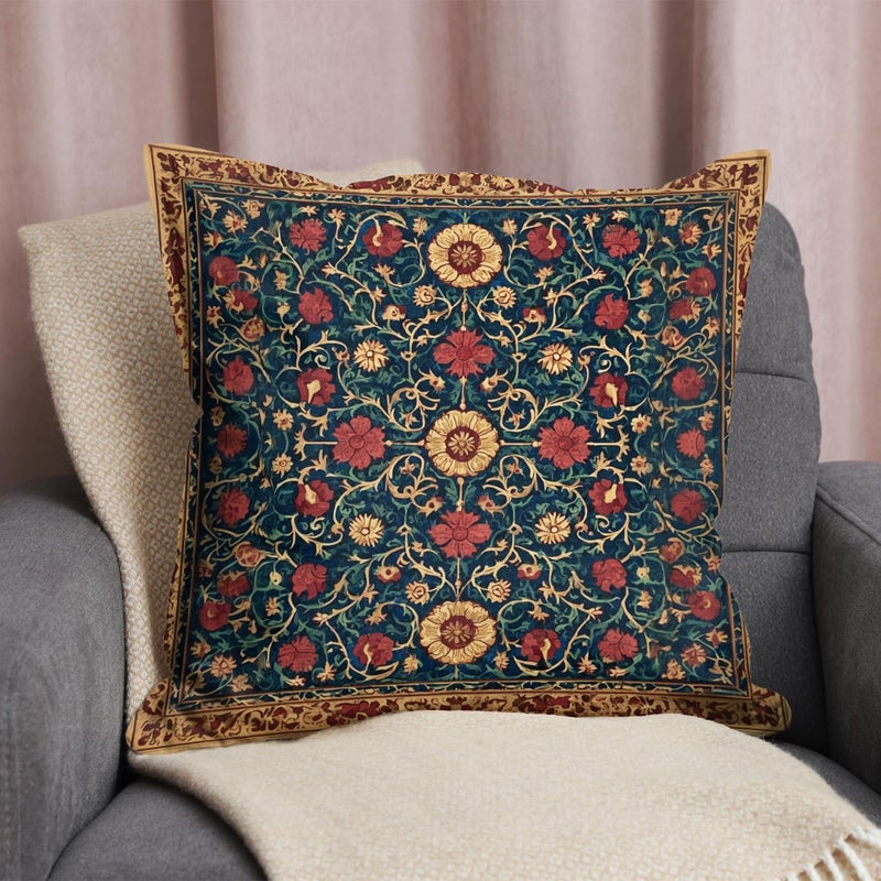 RBAFAO William Morris Inspired Abstract Vintage Floral Design Throw Pillow Covers Home Decor Art Pillowcase Cushion Cover for Bed Sofa Living Room, Car Indoor and Outdoor (Brown&Red, 18x18inches) - Image 3